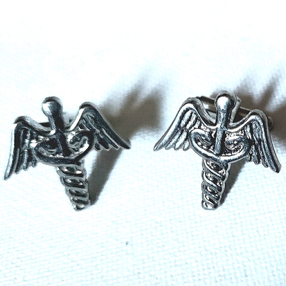 NEW Cufflinks: "Caduceus". Medical Industry. Elevation. Silver-Tone, Bullet Back - Picture 1 of 5